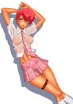  1girl 80s breasts dark_skin dirty_pair erect_nipples glasses highres kei_(dirty_pair) large_breasts lips midriff oldschool red_eyes red_hair renko_(gayosiz) school_uniform see-through short_hair solo 