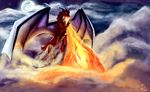  abstract_background claws cloud clouds dragon feral fire flying horn male moon night red_body solo spread_wings stars tsitra360 vulvenfir wings 