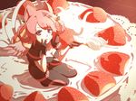  animal_ears bodysuit ceal-sakura-ai cleavage food red_hair strawberry wings 