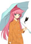  animal_ears bad_id bad_pixiv_id blue_eyes blush ichijou_kokona long_hair midorikawa_you original pink_hair raincoat solo umbrella 
