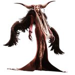  3d barefoot claws dissidia_final_fantasy dress feet female final_fantasy final_fantasy_viii full_body grey_hair horns long_hair solo ultimecia very_long_hair white_background wings witch 