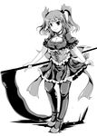  corset greyscale ichirino_minagi monochrome onozuka_komachi scythe solo thighhighs touhou two_side_up zettai_ryouiki 