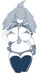  animal_humanoid avian avian_humanoid between_breasts big_breasts bikini bikini_top bird breasts clothed clothing feathers female gloves grey_hair hair huge_breasts human humanoid kemono_friends legwear mammal monochrome navel necktie shoebill shoebill_(kemono_friends) simple_background slugbox solo swimsuit thigh_highs thin_waist white_background 