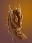 ambiguous_gender brown_background brown_eyes dragon gradient_background grey_eyes horn looking_at_viewer male monochrome plain_background portrait shaded simple_background solo tsitra360 