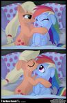  applejack_(mlp) bed blonde_hair comic crying cute cutie_mark duo equine eyes_closed female feral freckles friendship_is_magic green_eyes hair horse hug kissing lesbian long_hair mammal multi-colored_hair my_little_pony pegasus pillow pony purple_eyes rainbow_dash_(mlp) rainbow_hair smile tears tom_smith wings 