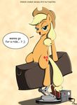  applejack_(mlp) blonde_hair blush clitoris cowboy_hat cutie_mark english_text equine female feral foxychris freckles friendship_is_magic green_eyes hair hat horse inviting long_hair looking_at_viewer mammal mechanical_bull my_little_pony pony pussy pussy_juice simple_background smile solo spread_legs spreading text tongue vaginal 