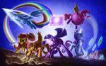  abstract_background angel_(mlp) applejack_(mlp) blonde_hair blue_eyes book confetti cowboy_hat crystals cutie_mark equine female feral fighting_is_magic fluttershy_(mlp) flying foam_finger friendship_is_magic green_eyes grin group hair hat hi_res horn horse inflation lagomorph long_hair looking_at_viewer magic mammal multi-colored_hair my_little_pony pegasus pink_eyes pink_hair pinkie_pie_(mlp) pony purple_eyes purple_hair rabbit rainbow rainbow_dash_(mlp) rainbow_hair rarity_(mlp) tsitra360 twilight_sparkle_(mlp) unicorn wings 