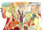  1boy 4girls blonde_hair blue_hair brother_and_sister dark_skin earrings eyes_closed feather_trim fire_emblem fire_emblem_heroes fjorm_(fire_emblem_heroes) flower fur_trim gradient_hair green_hair gunnthra_(fire_emblem) hair_flower hair_ornament hand_on_another&#039;s_head hands_on_another&#039;s_shoulders hrid_(fire_emblem_heroes) japanese_clothes jewelry kimono laegjarn_(fire_emblem_heroes) laevateinn_(fire_emblem_heroes) long_hair long_sleeves multicolored_hair multiple_girls nintendo obi open_mouth pink_hair red_eyes sasaki_(dkenpisss) sash short_hair short_sleeves siblings silver_hair sisters smile twintails wide_sleeves 