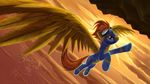  absurd_res cloud clouds cloudsdale equine eyewear feathers female feral flying friendship_is_magic goggles hair hi_res horse inverted mammal mountain my_little_pony orange_eyes orange_hair pegasus pony short_hair simple_background skinsuit solo spitfire_(mlp) sun tsitra360 wallpaper wings wonderbolts_(mlp) 