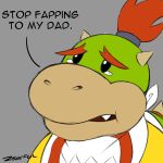  absurd_res anthro blush bowser_jr. child crying cub english_text grey_background hi_res humor koopa male mario_bros nintendo reaction_image scalie simple_background solo tears text video_games young z666ful 