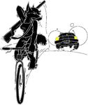  amara_telgemeier anthro bike bipedal black_and_white canine car car_chase digital_media_(art) female fluffy_tail fox front_view full-length_portrait gun headlights looking_back mammal monochrome plain_background ranged_weapon riding rifle sitting solo spot_color tia_nay transparent_background weapon 