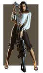 absurdres capcom dead_rising earrings gun highres isabela_keyes jewelry long_hair nail_polish navel official_art render rifle ring sniper_rifle standing weapon 