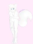  4_toes 5_fingers anthro bedroom_eyes big_breasts biped breasts canine digitigrade eyebrows female fur hair half-closed_eyes humanoid_hands humanoid_pussy long_hair looking_at_viewer mammal navel nude pussy seductive signature simple_background solo standing tina_hart toes what_the_hart_wants white_fur white_hair wolf wolfie-pawz 