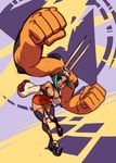  1girl absurdres alex_ahad breasts cerebella_(skullgirls) dark_skin double_v highres large_breasts muscle muscles official_art purple_eyes skullgirls smile vice-versa_(skullgirls) 