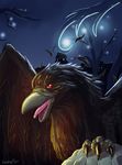  avian bird claws corvid crow feather gift karukuji light night open open_mouth raven torch town 