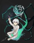  1boy butterfly child darkness dr_franken_stein green_eyes insanity_(soul_eater) male male_focus sitting solo soul_eater stiches white_clothes white_hair white_shoes 