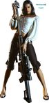  absurdres capcom dead_rising earrings gun highres isabela_keyes jewelry long_hair long_image nail_polish navel official_art render rifle ring sniper_rifle standing tall_image weapon 