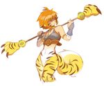  animal_ears animal_print armlet bandages bottomless breath_of_fire breath_of_fire_ii bustier cat_ears cat_tail choker facial_mark fingerless_gloves fur gloves md5_mismatch orange_hair rinpoo_chuan shaded_face short_hair signature simple_background solo staff standing tail temmie_chang tiger_print 