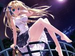  asaba_yuu barefoot blonde_hair dress game_cg hoshizora_e_kakaru_hashi hoshizora_e_kakaru_hashi_aa long_hair nanamori_seira night panties stars underwear 