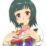  chidori_kou gift green_hair headset idolmaster idolmaster_(classic) mole mole_under_mouth office_lady otonashi_kotori red_eyes smile 