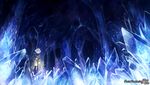  blue_eyes cape cave crystal gloves headband male_focus minami_seira pixiv_fantasia pixiv_fantasia_sword_regalia solo white_hair 