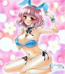  animal_ears armpits at_classics bandeau bare_shoulders blush bow bra breasts bunny_ears choker cleavage flower frills large_breasts marker_(medium) navel panties parted_lips pink_hair red_eyes saigyouji_yuyuko sample side-tie_panties sitting socks solo touhou traditional_media underwear underwear_only wariza wrist_cuffs 