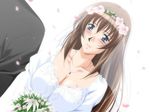  blue_eyes bride brown_hair dress happy long_hair mizuno_ryoko tsuki_possession wedding wedding_dress zyx 