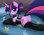  bed blush collar cutie_mark elbow_gloves equine female friendship_is_magic gloves hair horn leather looking_at_viewer moon multi-colored_hair my_little_pony smitty_g solo star stockings twilight_sparkle_(mlp) unicorn 