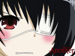  another black_hair blush copyright_name eyepatch gununu logo meme misaki_mei red_eyes 