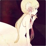  ayu_(mog) bad_id bad_pixiv_id bare_shoulders blonde_hair dress hair_ornament long_hair open_mouth original red_eyes solo twintails 