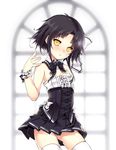  bad_id bad_pixiv_id black_hair bow choker detached_collar dress flat_chest frills hair_bow highres kuro_(kuronell) mole mole_under_eye panties pantyshot pleated_skirt ribbon short_hair short_hair_with_long_locks sidelocks sita_vilosa skirt solo sword_girls thighhighs underwear white_legwear wrist_cuffs yellow_eyes 