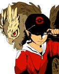  baseball_cap black_hair gen_2_pokemon gold_(pokemon) hat holding noctowl pokemon pokemon_(creature) pokemon_(game) pokemon_gsc torigarasi yellow_eyes 