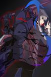  armor arondight bad_id bad_pixiv_id berserker_(fate/zero) chain fate/zero fate_(series) full_armor glowing hood hoodie knight male_focus masin0201 multiple_boys sword weapon 