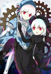  alice_(fate/extra) dress fate/extra fate_(series) gears gothic_lolita hat lolita_fashion long_hair masin0201 multiple_girls nursery_rhyme_(fate/extra) red_eyes white_hair 