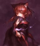  alternate_hairstyle animal_ears cat_ears covering_mouth extra_ears fan junwool kaenbyou_rin long_hair pointy_ears red_eyes red_hair solo touhou 