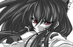  bad_id bad_pixiv_id frills hakurei_reimu kamo_(yokaze) long_hair monochrome portrait red_eyes serious solo touhou 