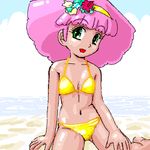  bikini child flat_chest green_eyes lowres magical_girl mahou_no_princess_minky_momo minky_momo oekaki pink_hair swimsuit 