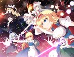  alice_margatroid blonde_hair blue_eyes blue_hair bob_cut bow braid breasts brown_eyes brown_hair cleavage cleavage_cutout danmaku dress frills fujiwara_no_mokou grey_hair hair_bow hair_ribbon hairband hakurei_reimu hat izayoi_sakuya kirisame_marisa knife konpaku_youmu long_hair maid_headdress medium_breasts meracle multiple_girls red_eyes ribbon shanghai_doll short_hair silver_hair small_breasts suspenders sword touhou weapon witch_hat 