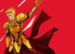  armor blonde_hair fate/zero fate_(series) gate_of_babylon gilgamesh k-rei male_focus realistic red_background red_eyes solo 
