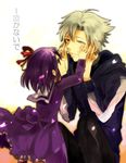  1girl aya_tori child dress fate/zero fate_(series) grey_hair hair_ribbon hands_on_another's_face hood hoodie matou_kariya matou_sakura purple_eyes purple_hair ribbon short_hair tears uncle_and_niece younger 