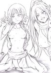  2girls bleach flat_chest megane001976 megane_(pixiv763416) monochrome multiple_girls shihouin_yoruichi small_breasts smile sui-feng twintails 