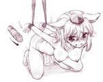  animal_ears bdsm bent_over blush bondage bound breasts dildo directional_arrow fundoshi hanging_breasts hat inubashiri_momiji japanese_clothes large_breasts monochrome nipples serin short_hair solo tail tears tokin_hat topless touhou wolf_ears wolf_tail 