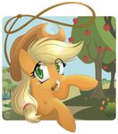  apple applejack_(mlp) blonde_hair cowboy_hat equine female feral flower freckles friendship_is_magic fruit green_eyes hair hat horse lasso looking_at_viewer mammal my_little_pony nabbiekitty outside plain_background pony rope smile solo transparent_background tree wood 