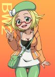  1girl bel_(pokemon) beret blonde_hair glasses green_eyes hat pokemon semi-rimless_glasses semi_rimmed_glasses 