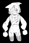  animal animal_hug black_background cropped_legs cuteg dog eyepatch greyscale hood hood_down hoodie hug monochrome original scarf simple_background smile solo thighhighs 