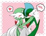 blush couple gallade gardevoir kiss kissing pikusuke_(rucamoca) pokemon red_eyes 