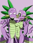  anthro anthrofied belly_scales blush breasts crossgender dragon female friendship_is_magic green_eyes hand_sign looking_at_viewer male my_little_pony one_eye_closed open_mouth scales scalie smile spike_(mlp) sssonic2 v_sign wink 