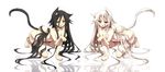  animal_ears barefoot black_hair cat_ears cat_tail censored convenient_censoring hair_censor highres long_hair multiple_girls nude original red_eyes simple_background tail takamiya_ren very_long_hair white_hair yellow_eyes 