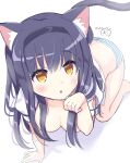  1girl :o all_fours animal_ear_fluff animal_ears black_hair black_hairband blush breasts cat_day cat_ears cat_girl cat_tail cleavage commentary_request eyelashes eyes_visible_through_hair fang feet_out_of_frame foreshortening from_above hair_between_eyes hairband highres hoshimame_mana kushima_kamome large_breasts long_hair looking_at_viewer no_bra official_alternate_costume open_clothes open_mouth open_shirt panties paw_pose puffy_short_sleeves puffy_sleeves school_uniform shirt short_sleeves sidelocks signature simple_background sketch solo straight_hair striped striped_panties summer_pockets tail underwear upturned_eyes white_background white_shirt yellow_eyes 