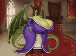 animal_humanoid big_breasts biped breasts chair clothed clothing dragon dragon_humanoid female fingers furniture green_body green_scales hi_res huge_breasts humanoid hyper hyper_breasts mature_female membrane_(anatomy) membranous_wings non-mammal_breasts scales scalie scalie_humanoid shinyglute standing tail thick_thighs throne wings